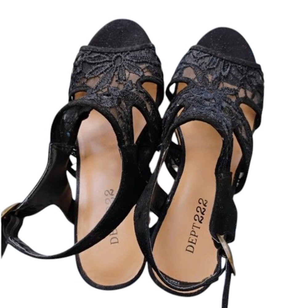 DEPT 222 Artesia Black Women's Platform Cork Sandals 4" Heel Side Buckle 8W - Picture 4 of 13